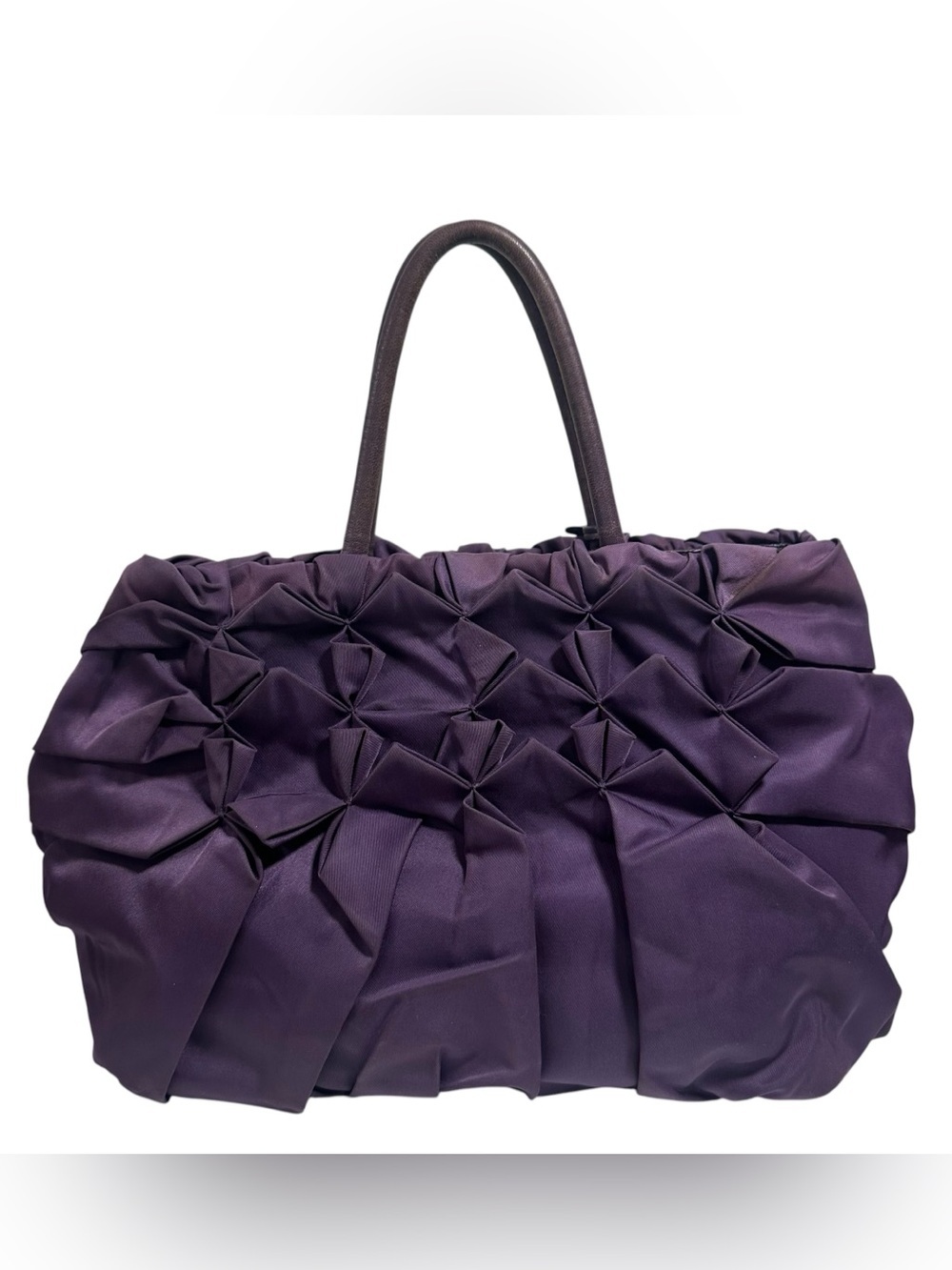 Prada Viola Purple Tessuto Nylon & Leather Pleated Tote Bag - Picture 2 of 16